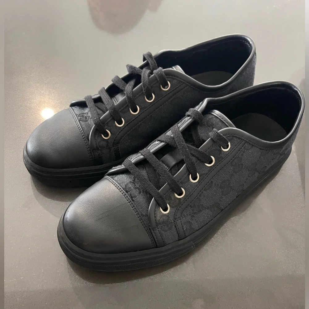 Gucci | Shoes | Gucci Grey Black Canvas Gg Monogram Sneaker  display picture 3